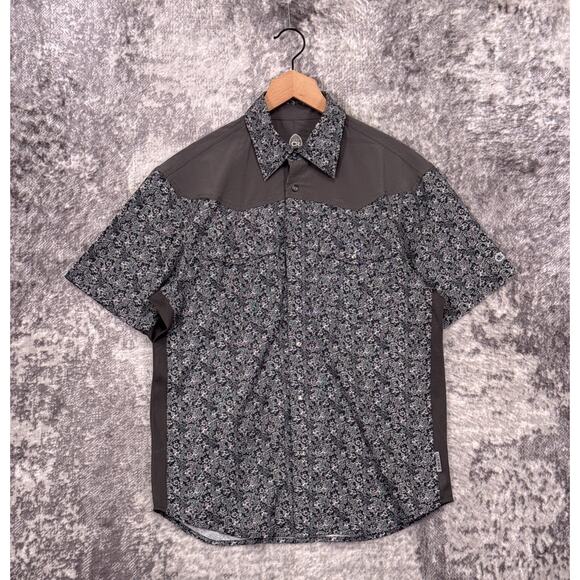 New Club Ride Cycling Shirt Small Mens Far West Gray Floral Pearl Snap - Picture 1 of 8